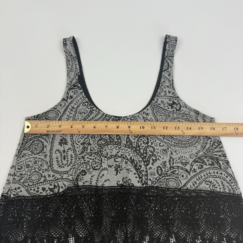 Free People Gray/Black Paisley Crochet Lace Crop Top Sheer Scoop Neck XS - Picture 3 of 8